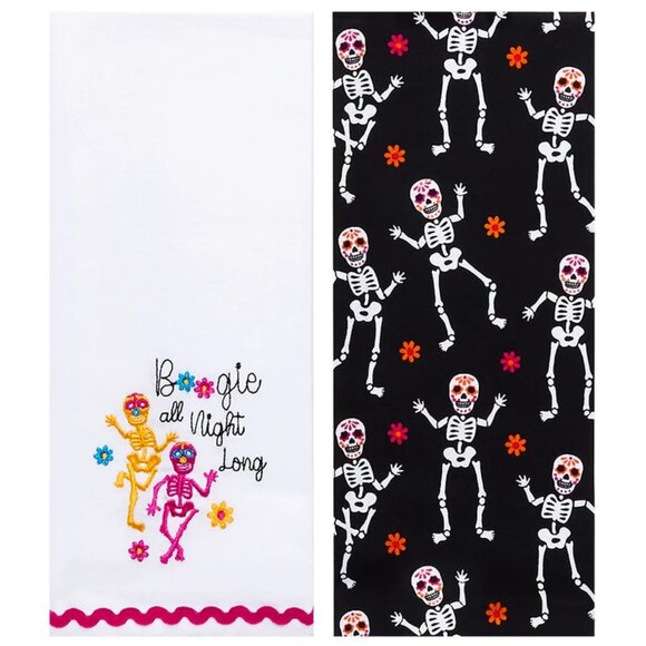 Other - Halloween Skeletons Embroidered Kitchen Towels, Set of 2 - BOOgie All Night